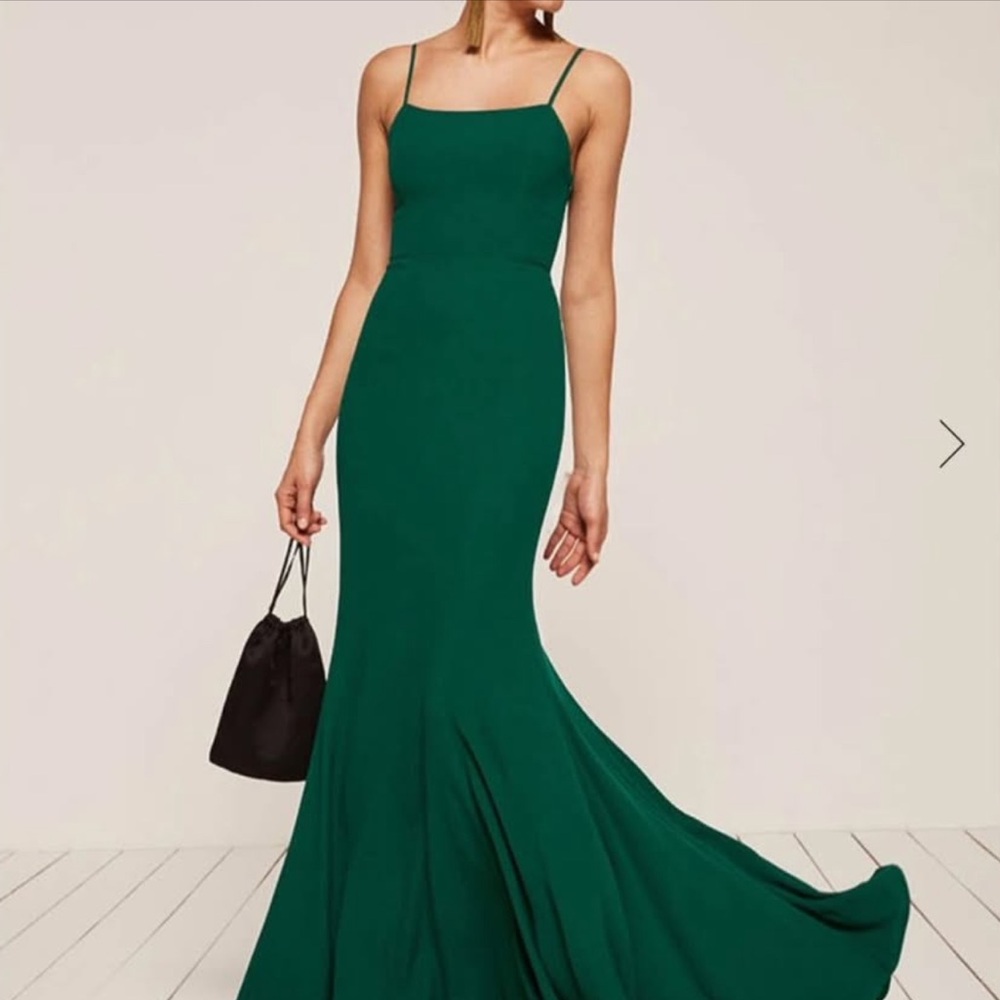 Reformation Green Evening Gown